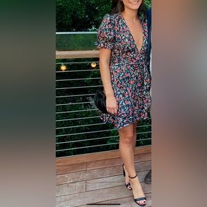 Floral faux wrap mini dress